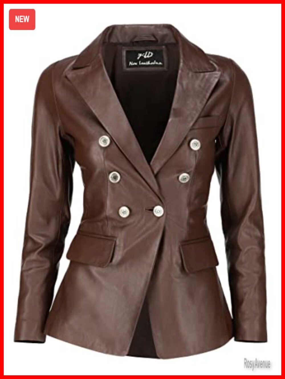 Lambskin Leather Blazer Double Breasted Fancy Buttons Long Sleeve